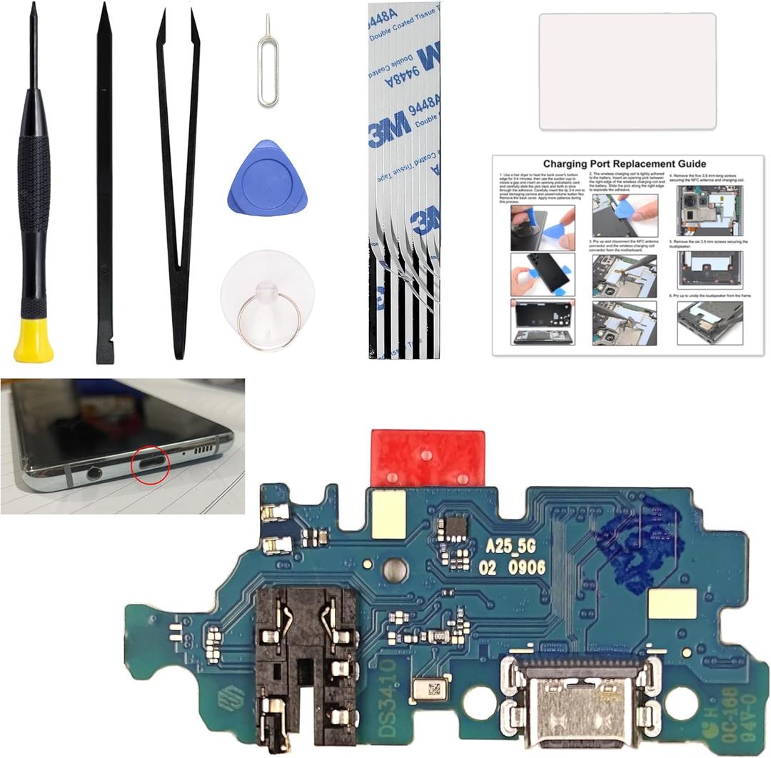 Charging Port Replacement Kit Compatible with Galaxy A25 5G US Version, Dock Board USB-C Connector Only for Galaxy A25 5G SM-A256U, SM-A256U1, SM-A256E, with Instruction Manual, Toolkit