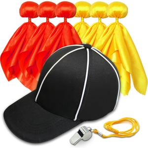 8 Pcs Challenge Flag Referee Hat Set,Tossing Flags Sports Fan Set Penalty Flag Party Accessory (3 Yellow and 3 Red),Official Football Hat and Stainless Steel Whistle,Referee Costume cap set