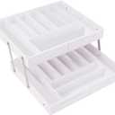 Extra Large and High Drawer Organizer, 2 Tier Smart Expandable Desk Organizer, Multi Level Junk Drawer Organizer for Makeup, Jewelry, Desk, Office Drawers (White)