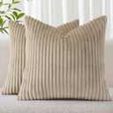 Simmore Decorative Throw Pillow Covers 26x26 Set of 2, Soft Natural Plush Flannel Double-Sided Fluffy Couch Euro Sham Pillow Covers for Sofa Living Room, Khaki (Light Brown)
