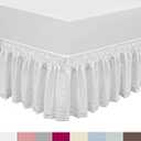 QSY Home Wrap Around Elastic Eyelet Bed Skirts Dust Ruffle Three Fabric Sides Easy On/ Easy Off Adjustable Polyester Cotton 14 1/ 2 Inches Drop(White Twin/ Full)