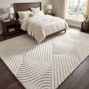 Beige Solid Color 5x7 Area Rug, Soft Washable Rugs for Living Room