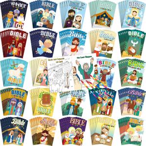 Liliful 72 Pcs Bible Coloring Book Bulk for Kids Christian Mini Coloring Books Religious Party Favors Christian Story Activity Supplies Bulk for Kids Sunday School Crafts Holiday Gifts