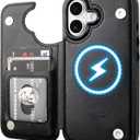 ONETOP Compatible with Magsafe for iPhone 17 Wallet Case with Card Holder, PU Leather Kickstand RFID Blocking Case, Double Magnetic Clasp and Durable Shockproof Cover 6.3 Inch (Black)