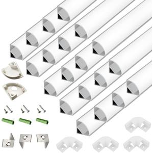 20-Pack 3.3FT 1Meter V Shape LED Strip Aluminum Channel Diffuser System, Extruded Alu Track Milky Cover with Corner Connector and Mounting Kit,Easy Cut and Installed Curved Lens Profile
