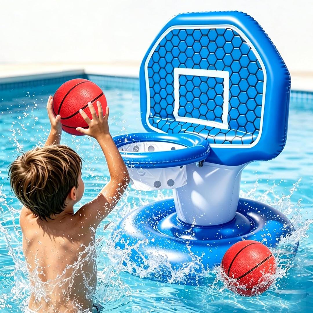 Pool Toys Inflatable Pool Floats Set, Inflatable Pool Basketball Hoop with 2 Balls for Indoor Outdoor Toddler Toys, Poolside Basketball Hoop Summer Water Toys for Boys Girls Age 3+