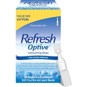 Refresh Optive Lubricant Eye Drops For Dry Eyes, Preservative-Free, 0.01 Fl Oz Single-Use Containers, 60 Count