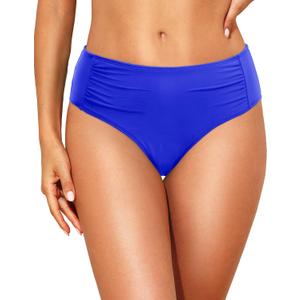 Women Full Coverage Bikini Bottoms - Mid Rise Bathing Suit Ruched Swim Bottom Swimsuit Swimwear (Medium, Royal Blue)