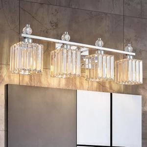 Vanity Lights 4-Light Modern Crystal Vanity Light Chrome Bathroom Light Fixtures Over Mirror Crystal Bathroom Vanity Lighting Fixtures