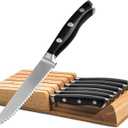 Alata 6-Piece Steak Knives Set with Block, 4.7 Inch with Serrated Edge Razor-Sharp Dinner Knives, Full-Tang Construction (Black)