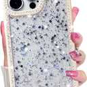 2 x for iPhone 13 Pro Case, Sparkly Crystal Diamonds Rhinestone Border with Shiny Glitter Sequins Phone Cover for Women Girls, Transparent TPU Bling Slim Protective Case for iPhone 13 Pro