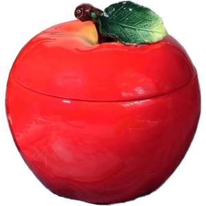 Ceramic Apple Shaped Food Storage Container with Lid, Red