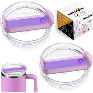 40 OZ Tumbler Lid Replacement Fit for Stanley Cup, 2 Pack Clear Replacement Lids Fit for Stanley Travel Tumbler, Spill Proof Tumbler Covers for Stanley Cup Accessories (Clear - Purple)