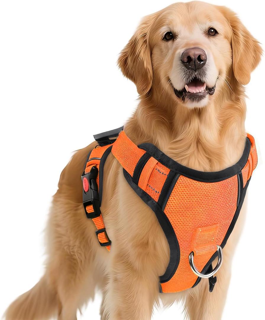 No Pull Dog Harness with 2 Leash Clips, Reflective Adjustable Soft Padded Vest with Handle, Breathable Oxford No Choke Pet Vest for Puppy, Orange,XS