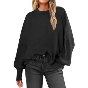 ANRABESS Women Crewneck Batwing Long Sleeve 2024 Fall Oversized Side Slit Ribbed Knit Pullover Sweaters Top Cozy Outfits, medium