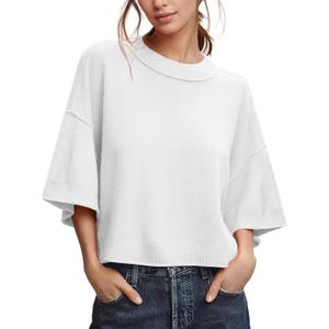 ZDC Women's Oversized Sweaters Summer Short Sleeve Casual Cropped Tops Lightweight Loose Fit Knit Pullover (M)