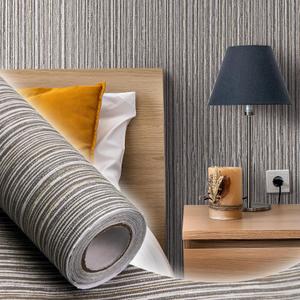 WADILE Grasscloth Wallpaper Peel and Stick Linen Stripes Wall Paper, 15.7 in x 196.8 in Fabric Contact Paper, Thick Vinyl Embossed Wallpaper (Light Gray) (15.7" x 196.8", Gray)