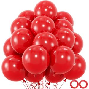 50pcs Red Balloons, 12inch Red Party Balloons Helium Quality for Wedding Anniversary Birthday 4th of July Independence Day Valentine's Party Decorations (With Ribbon & Glue)