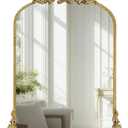 Growsun Vintage Gold Arched Mirror, 24''x36'' Antique Baroque Wall Mirror Decor, Traditional Ornate Mirror with Full Metal Frame for Fireplace/Entryway/Living Room/Bathroom