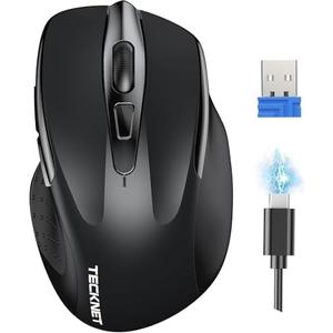 TECKNET Wireless Mouse Rechargeable, 2.4G USB-A Silent Mouse, Quiet Click, 6 Adjustable 4800 DPI, Cordless Computer Mice, Ergonomic Mice for Laptop, 6 Buttons for Chromebook, Ergo Grip - Black