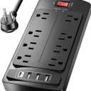 10 Feet Surge Protector Power Strip - Nuetsa Extension Cord(1625W/13A) with 8 Outlets and 4 USB Ports, Flat Plug, 2700 Joules, for Home, School, College Dorm Room, and Office, ETL Listed, Black