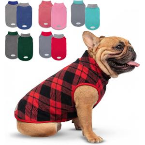 cyeollo 2 Pack Small Fleece Chritsmas Dog Sweater, Stretchy Pullover Soft Dog Jacket Reflective Female & Male Sweatshirt Pet Clothes Coats for Small Dogs Boy & Girl, Red & Buffalo Plaid L