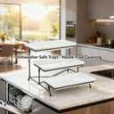 Farielyn-X 3 Tier Serving Tray, 12" White Plastic Tiered Food Serving Platters, Reusable Tray Stand Black Collapsible Metal Stand with Stable Cross Bars, Party Display Stands for Veggie Fruit, Dessert