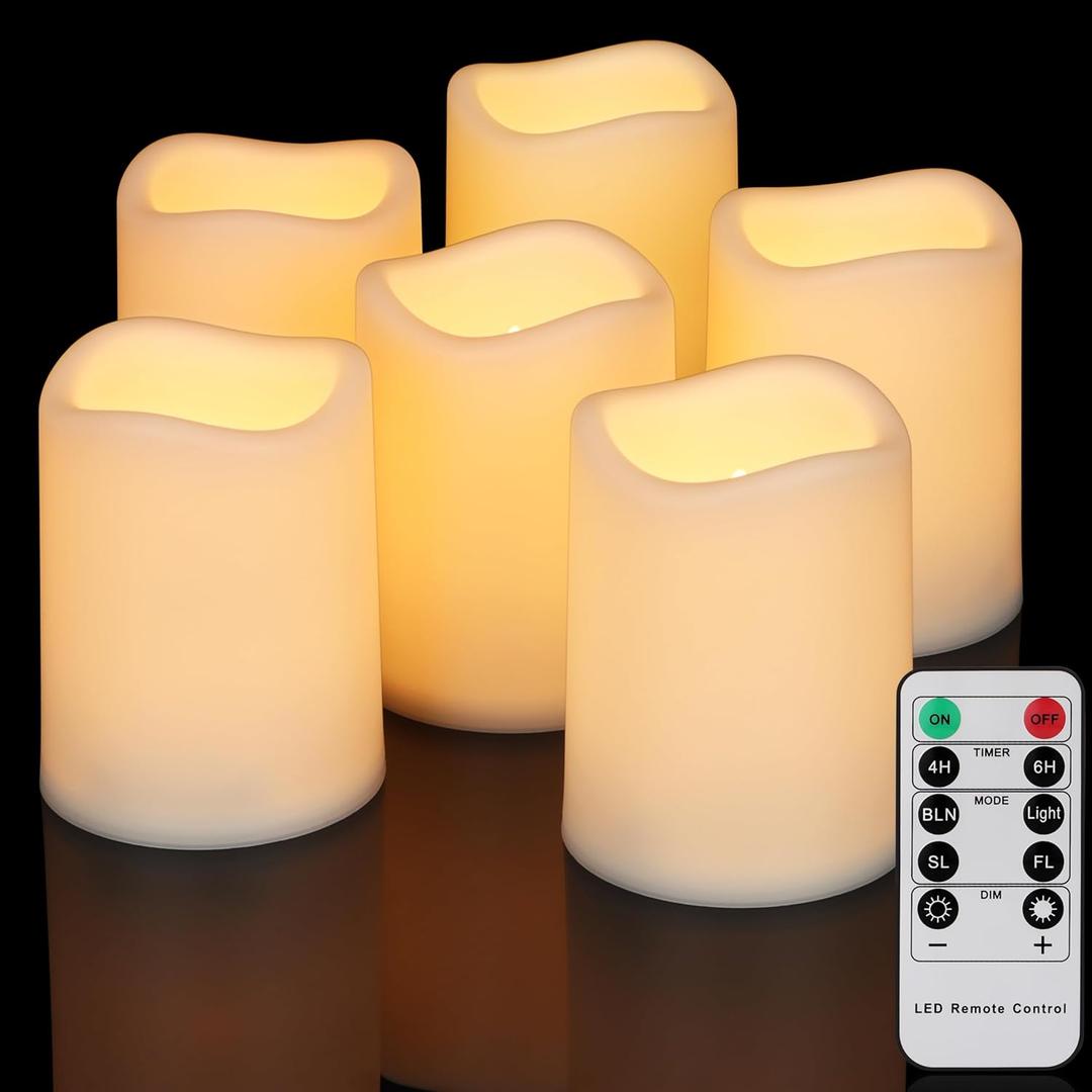 3 * 4inch Flameless LED Candles with Timer Battery Operated Flickering Votive Candle for Wedding Party Home Christmas Festival Decor (Set of 6)