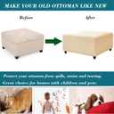 HFCNMY Ottoman Cover Square,Stretch Knitted Jacquard Ottoman Cover Thick Ottoman Slipcover Square Washable Storage Foot Stool Cover with Elastic Bottom Beige X-Large