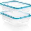Snapware Total Solution 2-Pack (3-Cup) Plastic Food Storage Containers Set, Leakproof & Airtight Locking Lids Rectangular Tupperware, Non-Toxic BPA-Free Lids, Microwave Dishwasher Freezer Safe