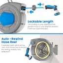 Retractable Garden Hose Reel Wall Mount 1/2" x 100 ft + 6.5 ft Water Hose Reel for Outside with 10 Pattern Nozzle, Automatic Slow Rewind System/Lock Any Length/180Swivel