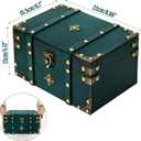 Vintage Pirate Treasure Chest Box Large Wooden Antique Wood Storage Case with Metal Accents, Green Retro Decorative Trunk Organizer for Jewelry, Trinket, Tarot Card, Pearl, Home Bedroom Decor Gift