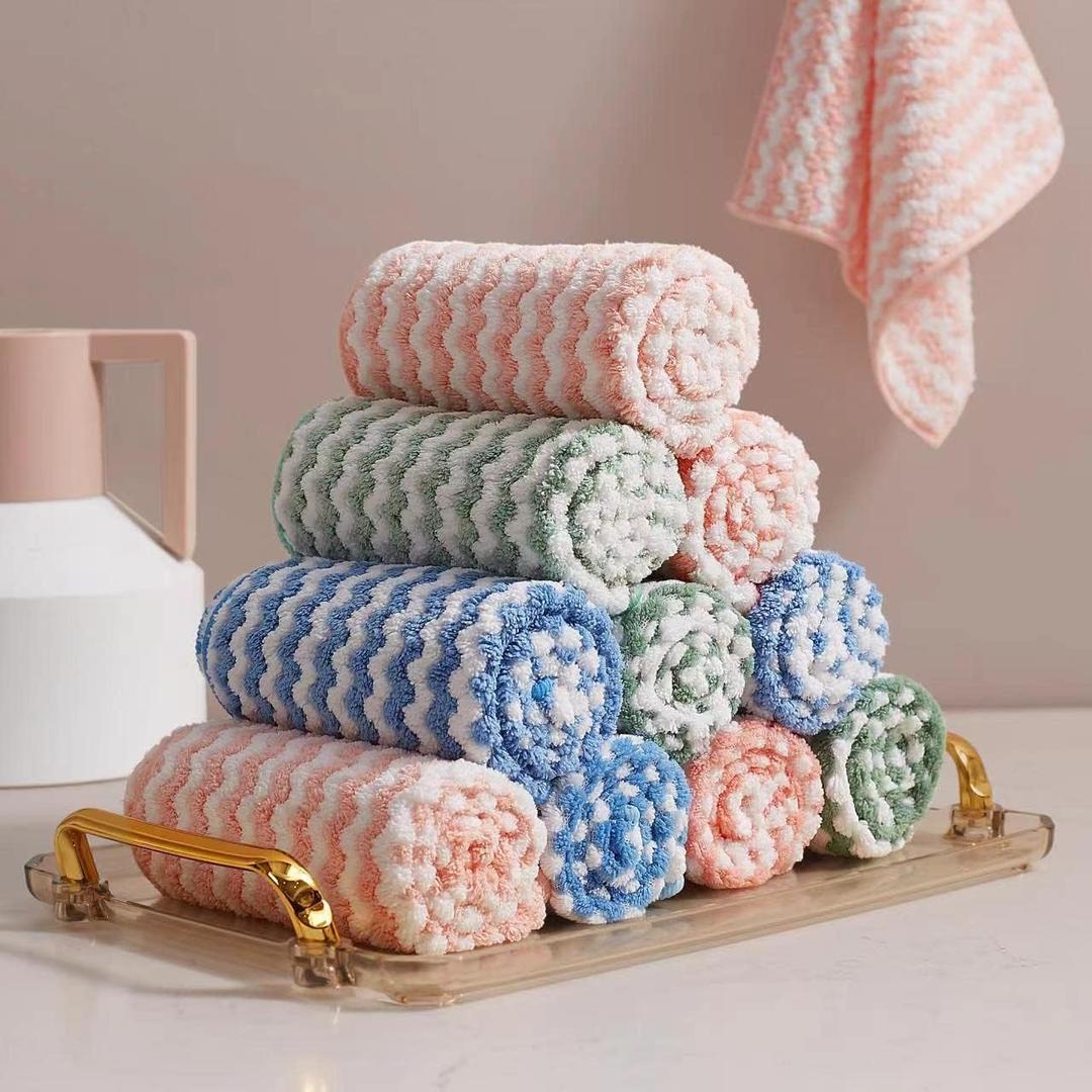 JOYMOOP 12 Pack Microfiber Cleaning Cloth, Larger Kitchen Towels, Dish Rags for Dish Drying Washing, Absorbent Streak Free Lint Free Rags for Cleaning - 11.81" x 15.75" (Mixed [Pink+blue+green])