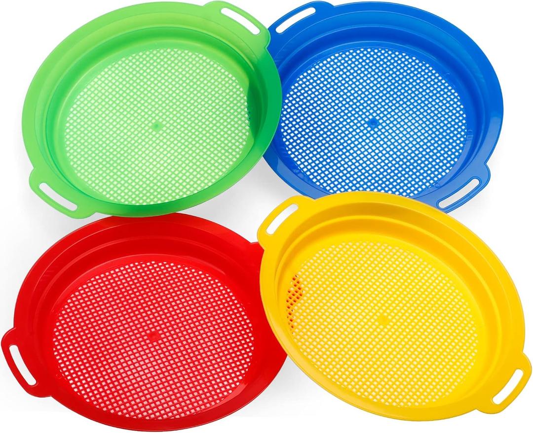 Sand Sifter Sieves for Kids - Heavy Duty ABS Beach Sifter Discovery Toy for Gardening, Digging, Finding Treasure Shells & Shark Teeth - Gift for Travel Beach Party (4PCS)