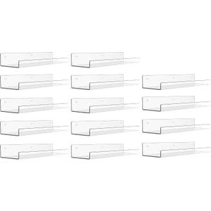 Upsimples 14 Pack Acrylic Shelves Wall Organizer and Storage, 15" Display Shelf for Figure, Toy Cars, Perfume, Kids Bookshelf for Bedroom, Nursery, Craft Room, Clear