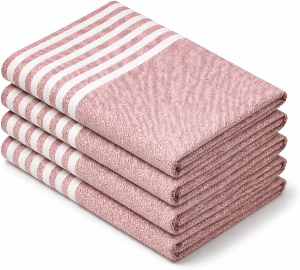 Cloth Napkins 18x18 Inches - Striped Design, 100% Cotton, Reusable & Durable Fabric Napkins for Dining, Everyday Meals, Events, Parties - Machine Washable, Set of 4, Rust