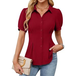 Blooming Jelly Womens Business Casual Tops Button Down Shirts Dressy Smocked Peplum Blouses Trendy Summer Outfits 2025 (X-Large, Red) Blooming Jelly Womens Business Casual Tops Button Down Shirts Dressy Smocked Peplum Blouses Trendy Summer Outfits 2025 (X-Large, Red)
