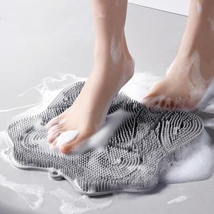 Shower Foot Scrubber, Shower Foot and Back Scrubber with Suction Cups, Shower Silicone Foot Washer for Exfoliating MassageGrey