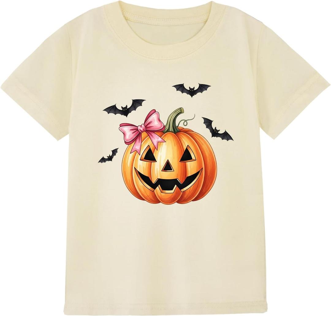 Boys Halloween Shirt with Cute Pumpkin, Ghost, Bat, and Dinosaur Graphics - Classic Crewneck Cotton Tee for Ages 2-7 Years (Yellow)