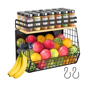 Magnetic Shelf for Fridge with Wood Lid, Fruit Potato & Onion Storage Bins, Magnetic Spice Rack for Refrigerator Pantry Organizer & Storage, Large Container for Refrigerator, Kitchen Counter & Laundry