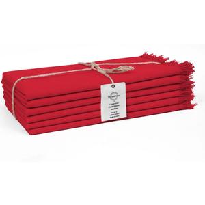 100% Cotton Cloth Dinner Napkins Fringes Set of 6 - Perfect for Dining Special Occasions Wedding Holidays Easter Christmas - Soft Durable Washable - Elegant Napkins Large 20x20 Red