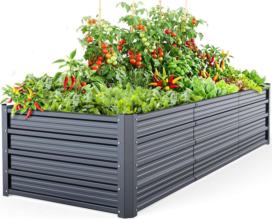Ohuhu 8x3x1.5FT Metal Raised Garden Bed Outdoor, Reinforced Galvanized Steel Rustproof Planter Box, 100% Non-Toxic, 269 Gal Large Capacity Heavy Duty Raised Beds for Growing Vegetables Flowers Herbs