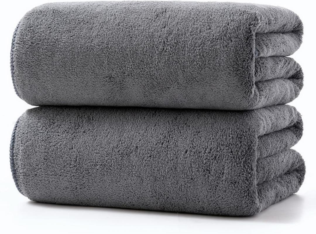 Towels 2 Piece Soft Microfiber Bath Towel Set Salon Gym Yoga Travel Super Absorbent Lightweight Quick Dry and Durable, 55" L x 27" W, 2 Pack Dark Grey