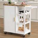 Small Rolling Kitchen Island Cart with Sliding Doors, 35.3 Mobile Kitchen with Storage, Adjustable Height Shelves, Locking Casters Storage Island Table for Kitchen, Living Room, Dining RoomWhite