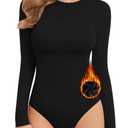 MANGOPOP Womens Bodysuit Long Sleeve Crew Neck Body suit for Women Fleece lined Ribbed Bodysuits, Fleece Lined Black, X-Large
