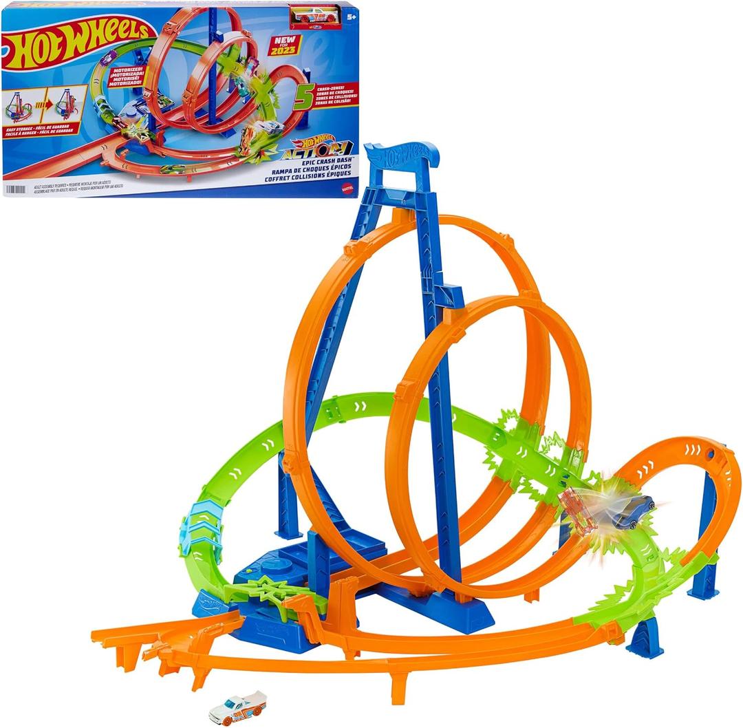 Hot Wheels Action Epic Crash Dash Track Playset & 1:64 Scale Toy Car, Medium