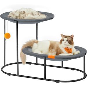 Feandrea 2-Tier Elevated Cat Hammock Bed, Breathable Furniture for Multi-Cat Households Indoor and Outdoor, with Removable Washable Mesh, Steel Frame, for Summer, Dove Gray UPCB012G01