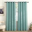 NICETOWN Greyish Blue Linen Curtains for Kitchen, Thick Flax Small Window Treatments Semi Sheer Privacy Assured with Light Through for Cafe/Bathroom, W55 x L84, 2 Panels