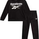 Reebok Baby Boys Pants Set - 2 Piece Pullover Hoodie and Joggers Jog Set - Cozy Fleece Play Wear Pant Sets for Toddler Sizes (5, Black Logo)