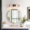KSANA Bathroom Light Fixtures, 3 Light Black and Gold Vanity Lights for Bathroom with Clear Glass Shade, 24.5'' Modern Brass Bathroom Lights Over Mirror